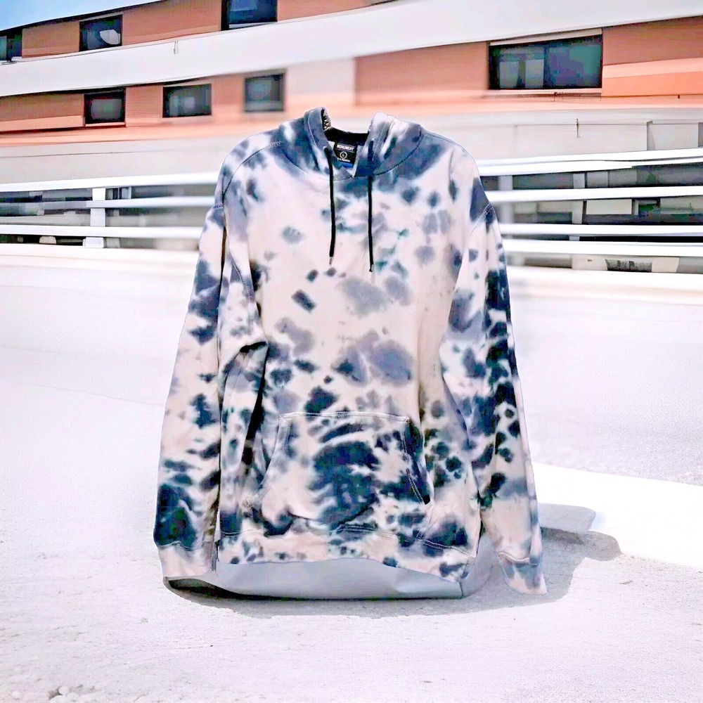 Tie Dye Hoodie Pullover Womens Large White Black Jacket Front Pocket by Monument